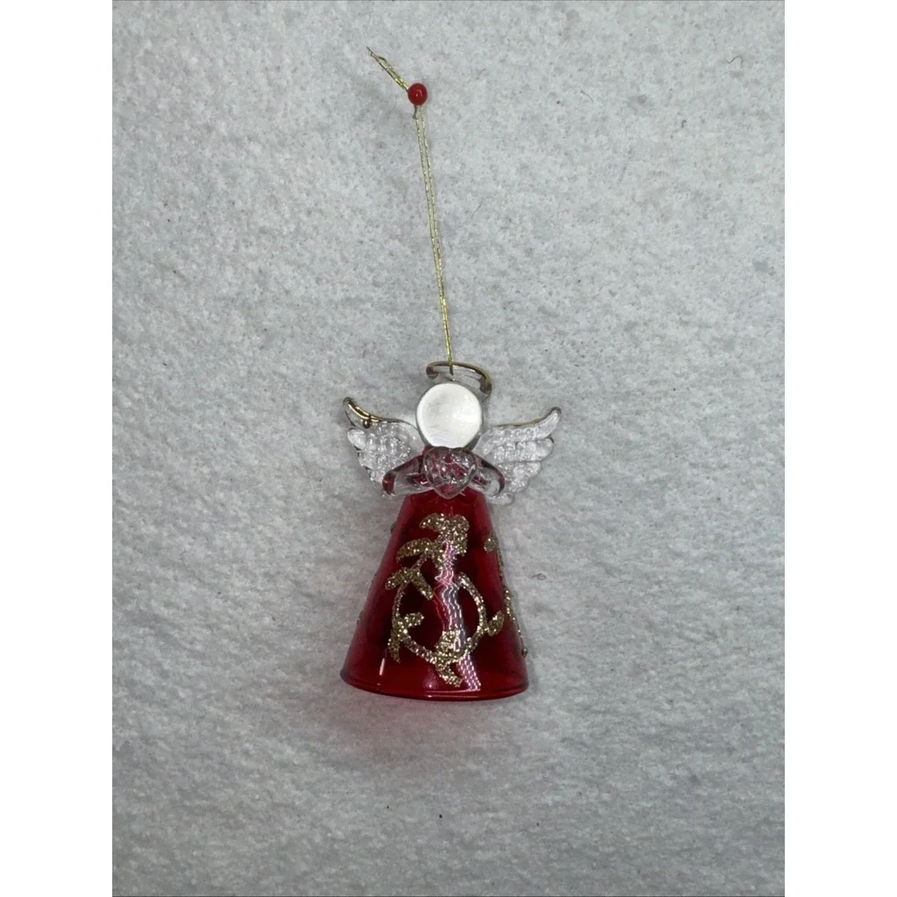Blown Glass Ornament Christmas Angel Hand‎ Crafted Red And Clear Glass